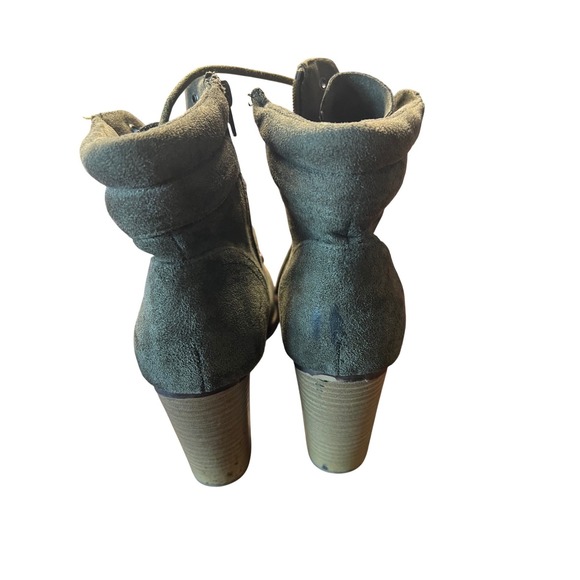Womens Olive Green Lace Up Heeled Ankle Boots Stacked Heel Zip Closure - Picture 3 of 5